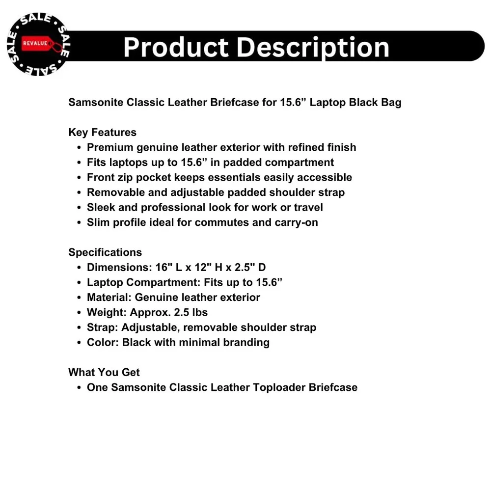 Samsonite‎ Classic Leather Briefcase for 15.6